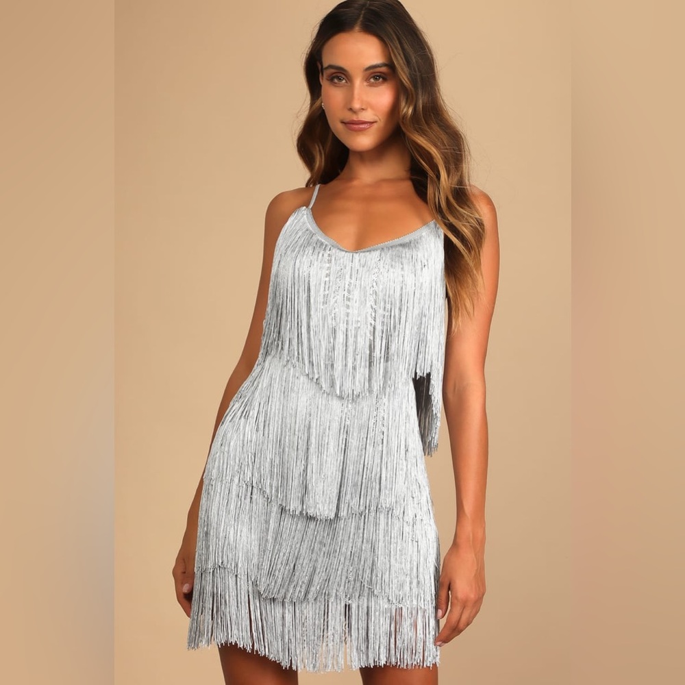 Large Get in the Groove Silver Sequin Fringe Bodycon Dress lulus